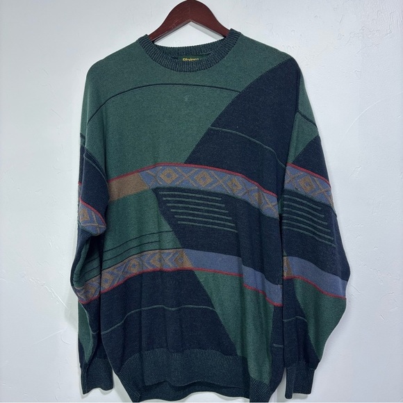 Blainroe Ireland Men's Wool Cotton Sweater Geometric VTG 42/L - Picture 1 of 8